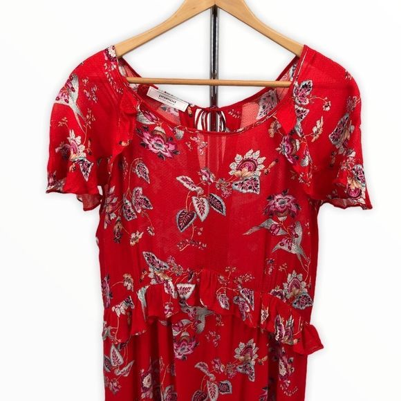 Promod Red Floral Ruffle Button Back Maxi Dress - Picture 3 of 15